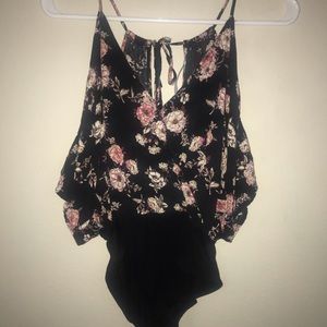 ASTR Black floral body suit